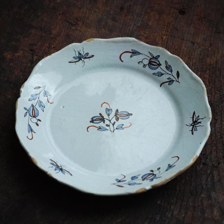 18世紀 フランス ファイアンス白錫釉色絵皿 / Faience Plate / France 18th C.