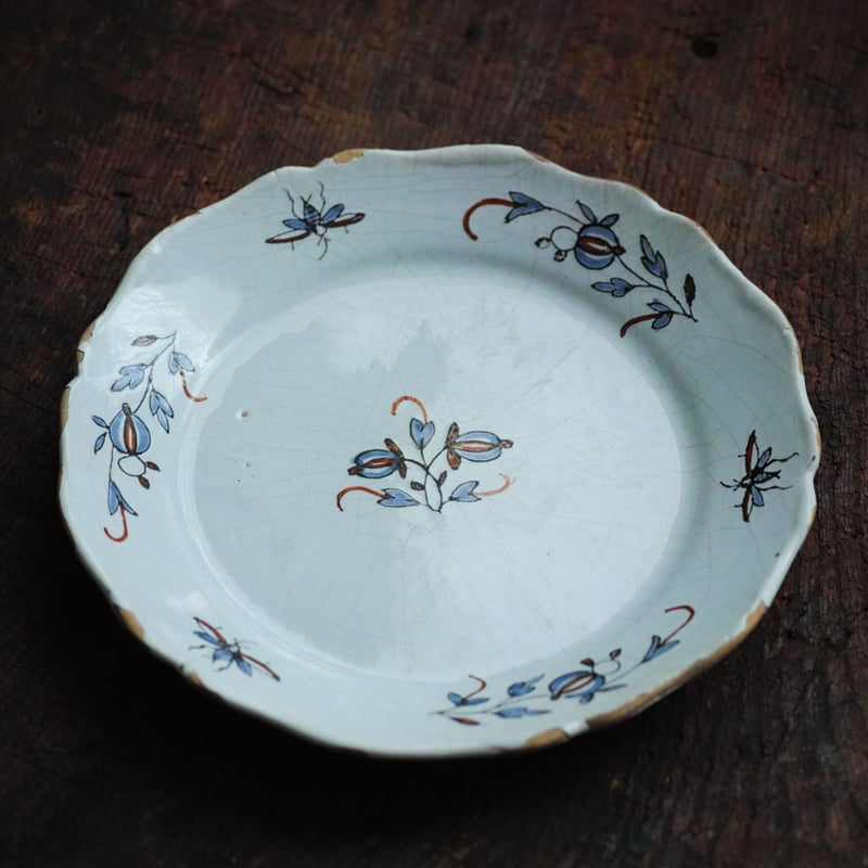 18世紀 フランス ファイアンス白錫釉色絵皿 / Faience Plate / France