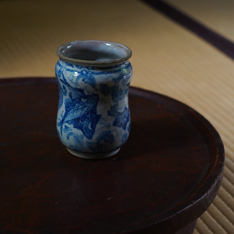 Maiolica アルバレッロ パルメット紋 モスタルダ 薬瓶 保存瓶 飾り壷 Maiolica アルバレッロ パルメット紋 モスタルダ 薬瓶 保存瓶