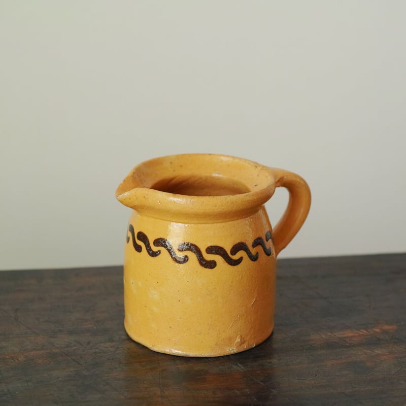 19世紀 南フランス 抽象文スリップウェア 黄釉ピッチャー / France