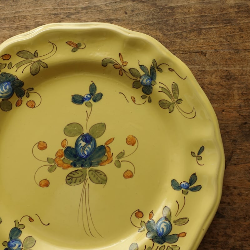 19-20世紀 南フランス 黄釉色絵輪花平皿 23.5cm / France 19-20th