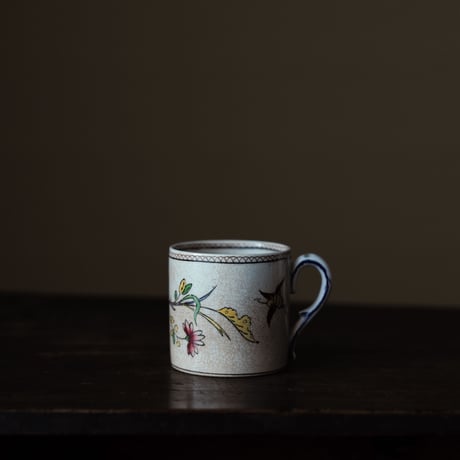 19世紀 フランス サルグミンヌ 色絵草花鳥文 カップ&ソーサー / France 19th C. / A