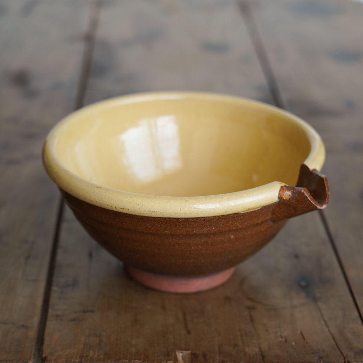 布志名焼 黄釉 ガレナ釉 片口 / 明治頃 | tsuchika