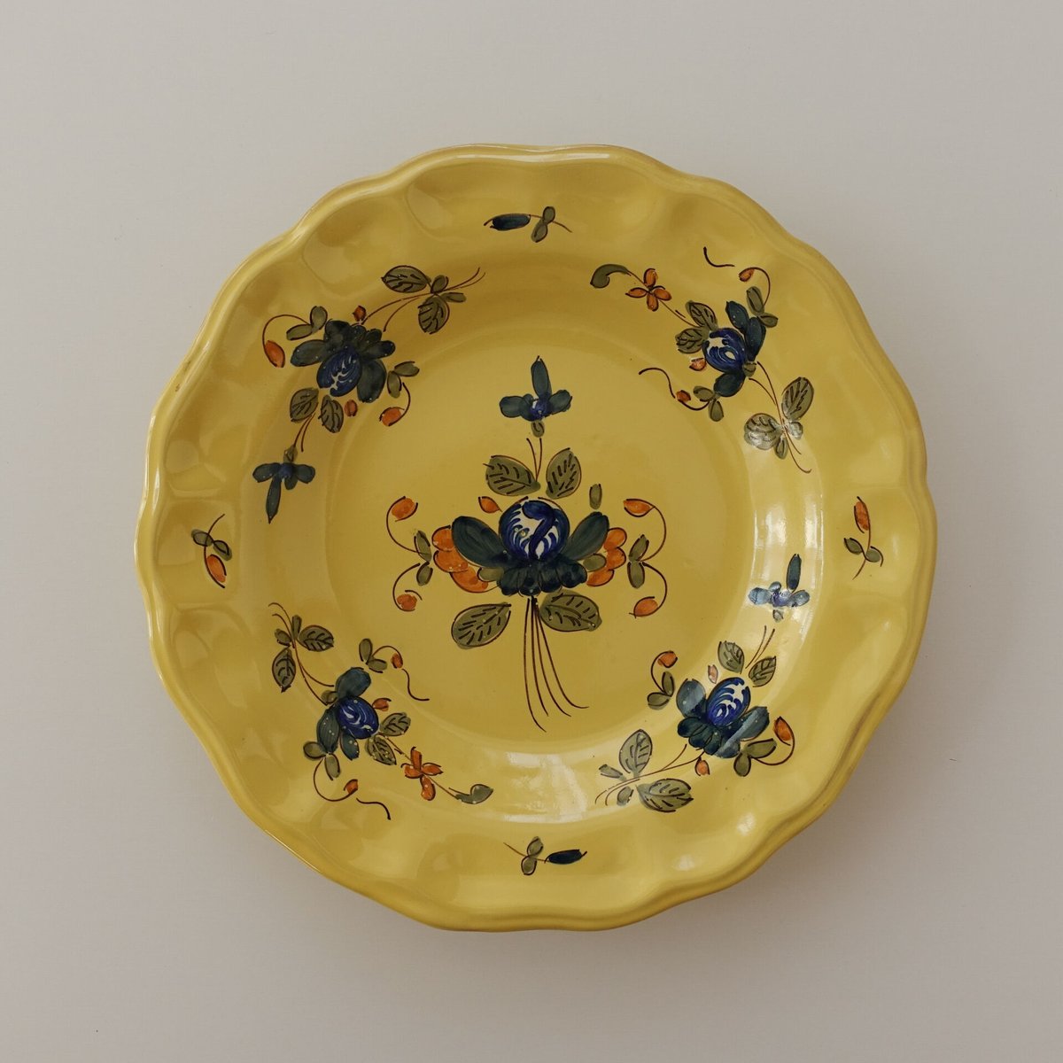 19-20世紀 南フランス 黄釉色絵輪花深皿 23cm / France 19-20th C.