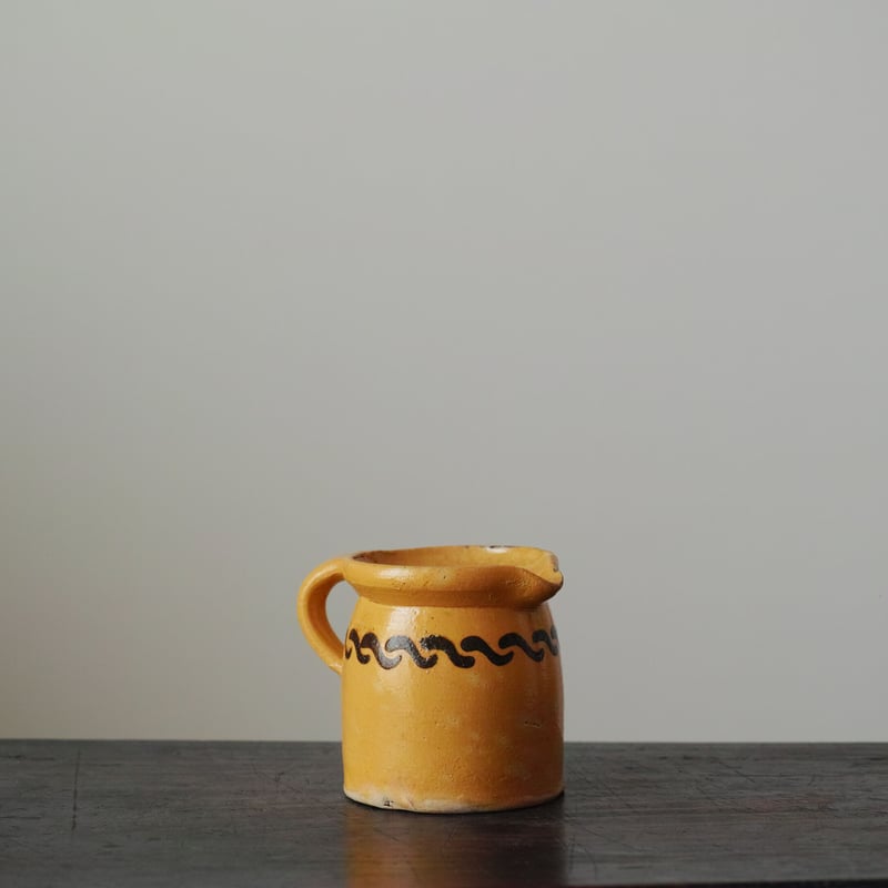 19世紀 南フランス 抽象文スリップウェア 黄釉ピッチャー / France