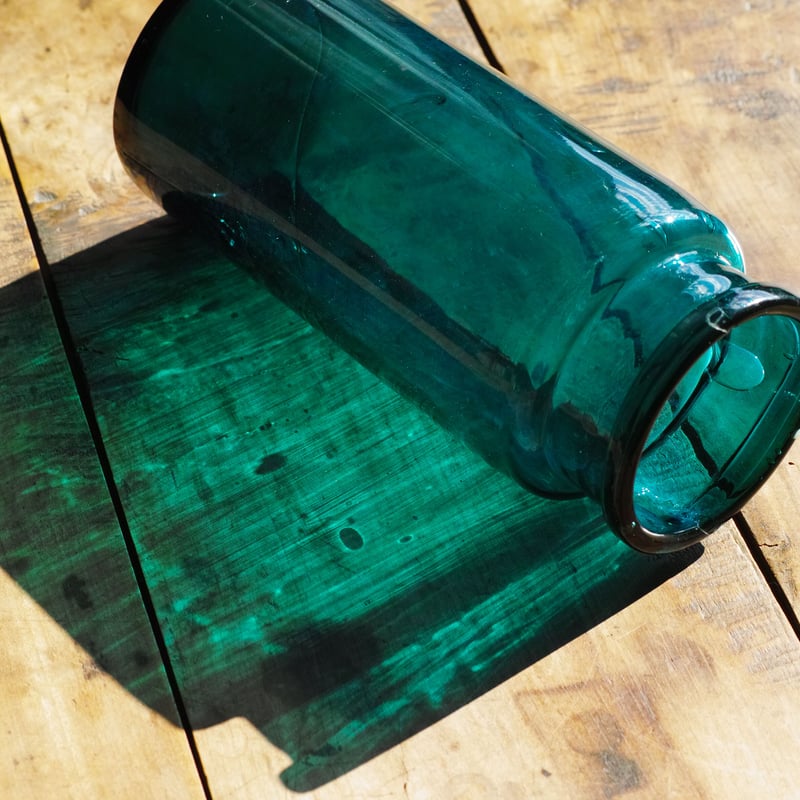 19世紀 フランス 古い手吹きガラスの保存ボトル / Mouth Blown