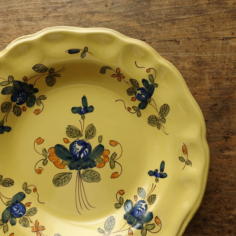 19-20世紀 南フランス 黄釉色絵輪花深皿 23cm / France 19-20th C.