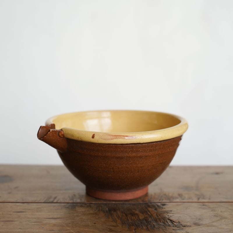 布志名焼 黄釉 ガレナ釉 片口 / 明治頃 | tsuchika