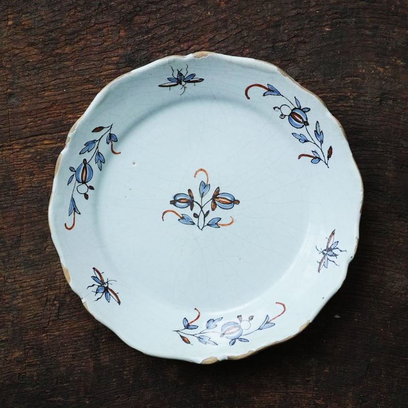 18世紀 フランス ファイアンス白錫釉色絵皿 / Faience Plate / France...