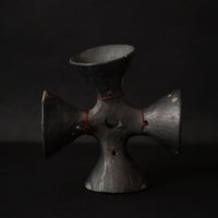 メキシコ 黒陶の十字ベル / Mexican Black Pottery Cross Bell / Mexico 1970s / D