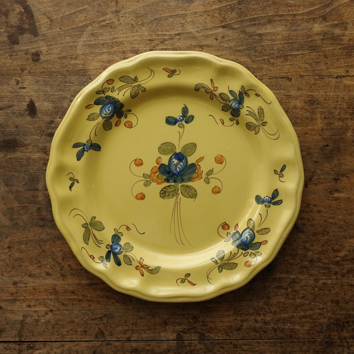 19-20世紀 南フランス 黄釉色絵輪花平皿 23.5cm / France 19-20th