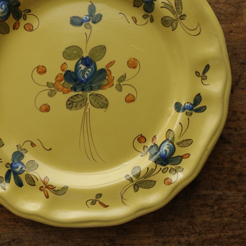 19-20世紀 南フランス 黄釉色絵輪花平皿 23.5cm / France 19-20th