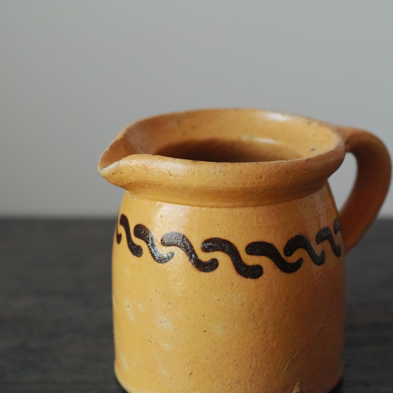 19世紀 南フランス 抽象文スリップウェア 黄釉ピッチャー / France