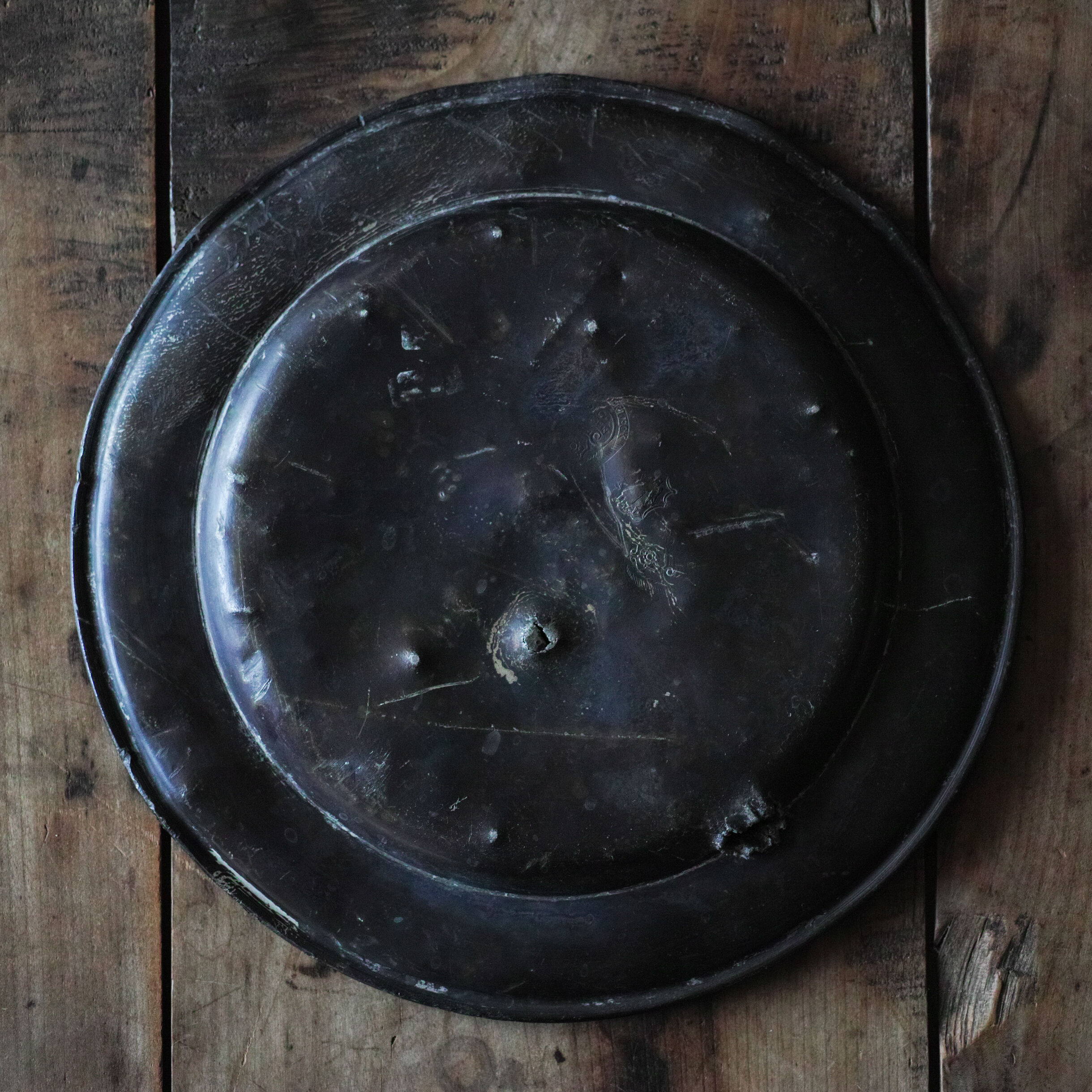 17世紀 イギリス 川上がりピューター皿 / Pewter Plate / England