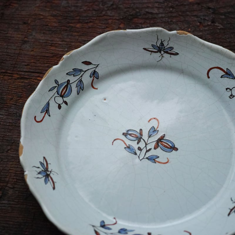 18世紀 フランス ファイアンス白錫釉色絵皿 / Faience Plate / France...