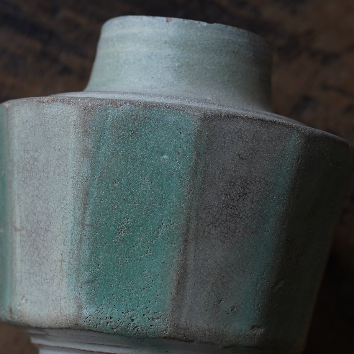 白錫鉛釉緑彩面取小壺 / ビルマ15-16世紀 | tsuchika