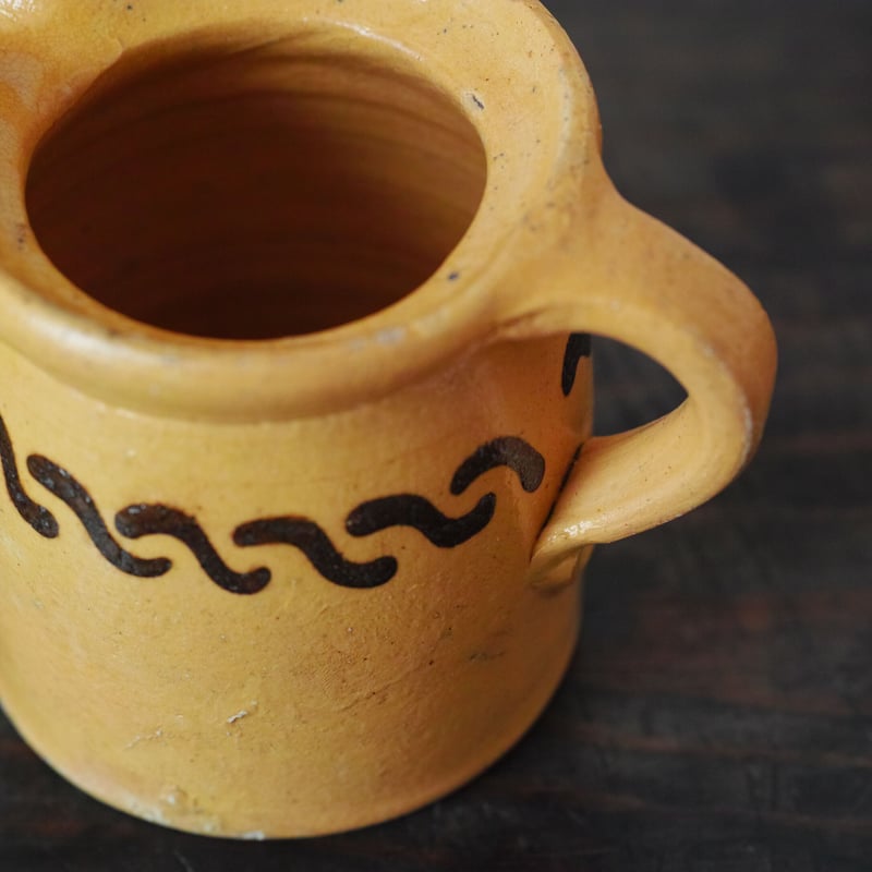 19世紀 南フランス 抽象文スリップウェア 黄釉ピッチャー / France