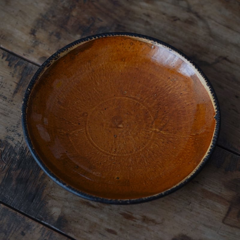 19世紀 アメリカ 大らかな無地のレッドウェア皿 / Redware Pie Plate /...