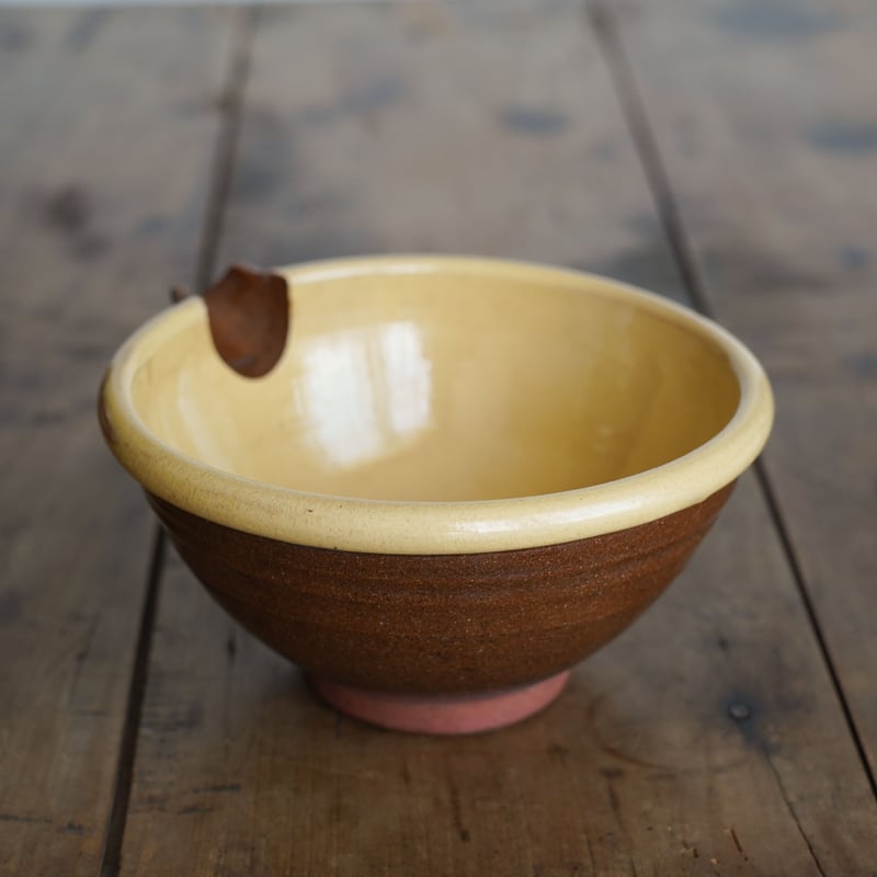 布志名焼黄釉大鉢/ 大皿　民藝　ガレナ釉　捏鉢　器 布志名焼黄釉大鉢/ 大皿 民藝 ガレナ釉 捏鉢 器