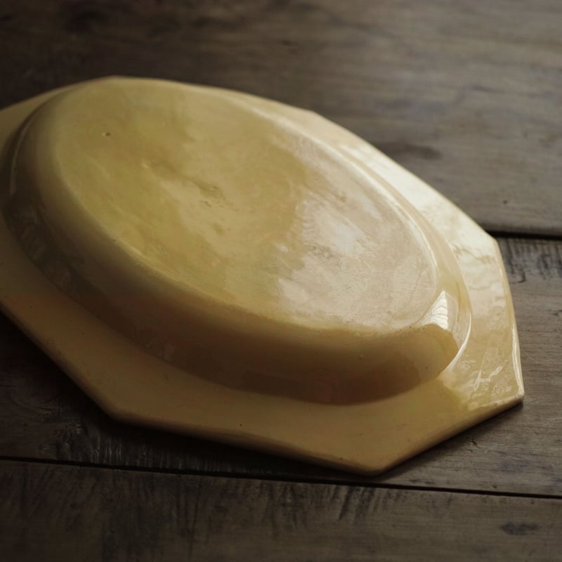 アプト焼き　オーバルプレート　フランスアンティーク 19世紀 南フランス アプト焼 黄釉オクトゴナル オーバルプレート