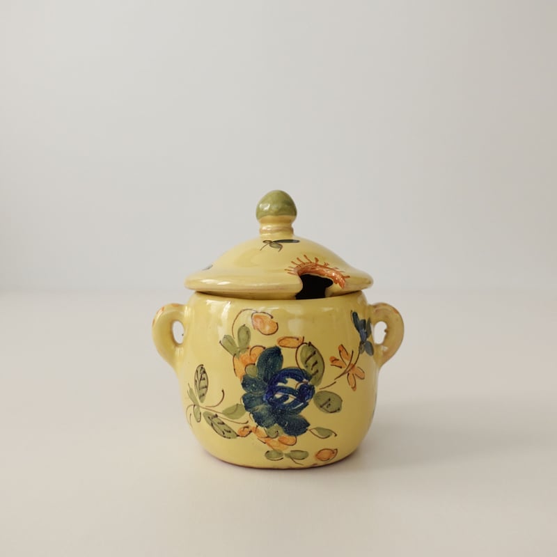 19-20世紀 南フランス 黄釉色絵マスタードポット&調味料入れ3点