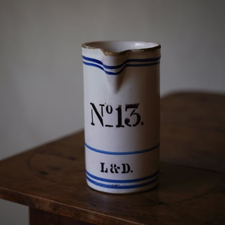 19世紀 南仏 ブリキ直し ファイアンス 番号入りピッチャー / Repaier Faience Piter / France 19th C.