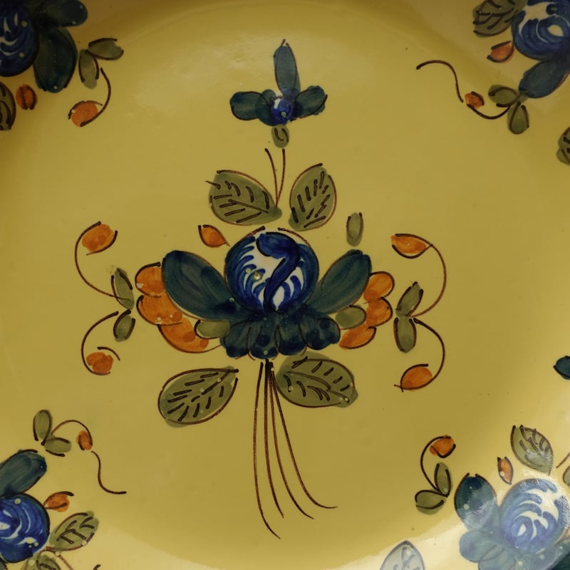19-20世紀 南フランス 黄釉色絵輪花深皿 23cm / France 19-20th 19-20世紀 南フランス 黄釉色絵輪花深皿 23cm / France 19-20th