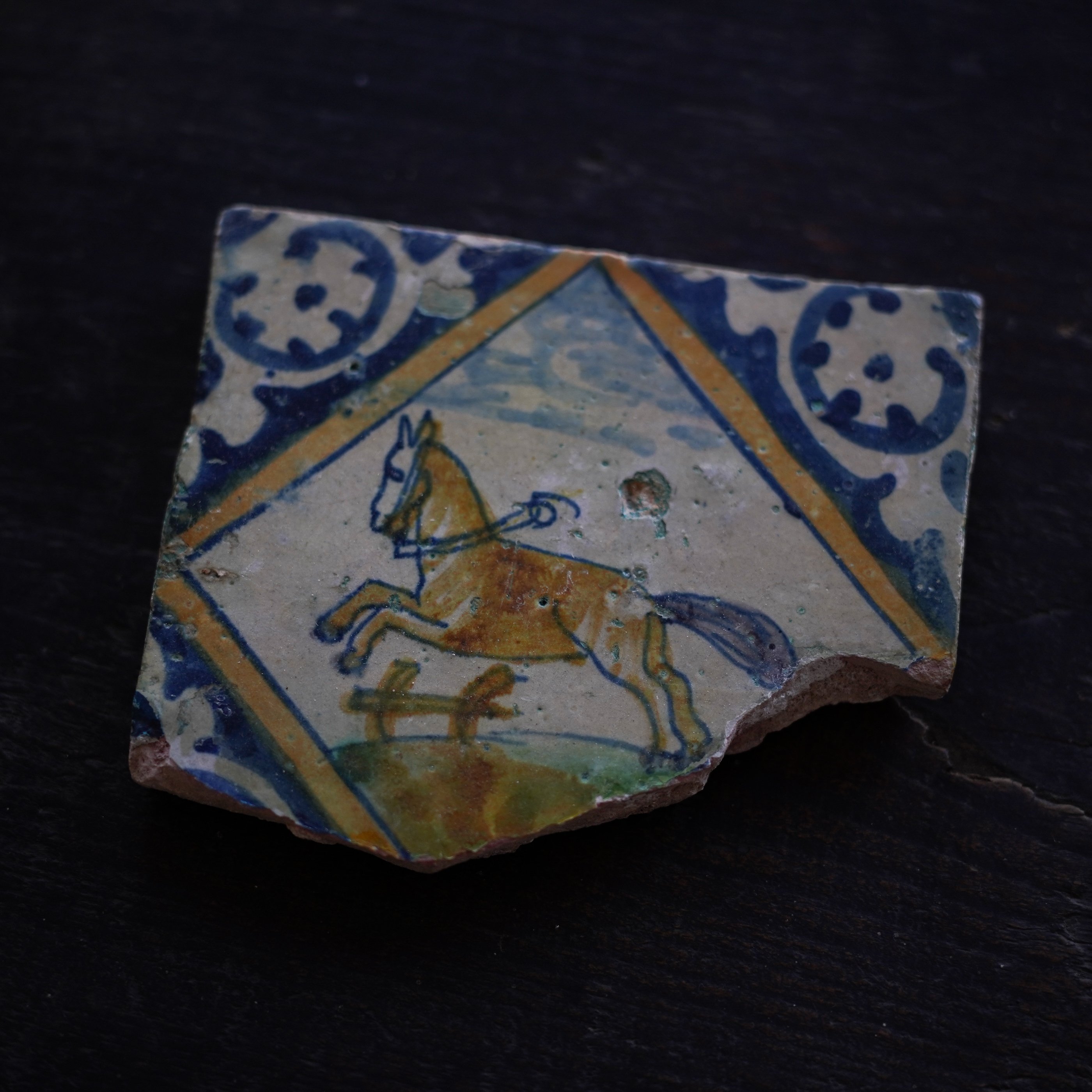 獅子図 タイル オランダ 古道具坂田 民藝 民芸 骨董 アンティーク デルフト デルフト初期色絵タイル / オランダ17c | tsuchika