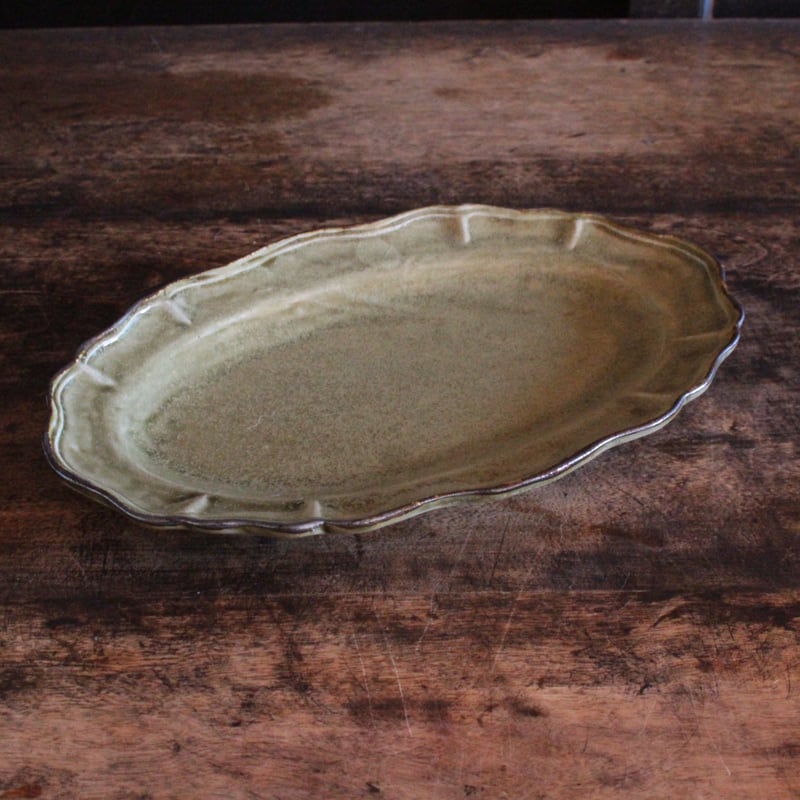 輪花オーバル皿L グリーン | うつわ 吉澤直樹&遠藤薫