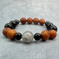 【デザインブレスレット】鳳眼菩提樹×チベット産モリオン×ガネッシュヒマール産アクチノライト/Phoenix Eye Bodhi Seed×Tibetan Morion×Ganesh Himal