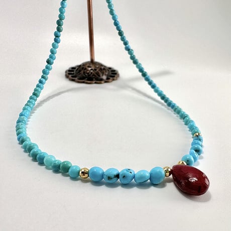 スリーピングビューティーターコイズ&ルビー デザインネックレス/Sleeping Beauty Turquoise&Ruby Desig Necklace①