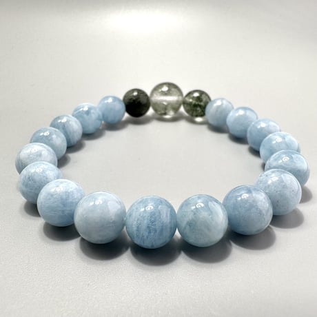 【デザインブレスレット】アクアマリン×ガネーシュヒマール産アクチノライト&クローライトインヒマラヤ水晶/Aquamarine×Ganesh Himal Actinolite&Chlorite
