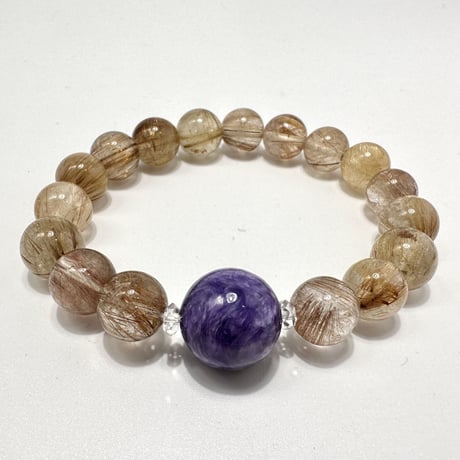 チャロアイト+ルチルクォーツ デザイン ブレスレット/Charoite+Rutile Quartz Design Bracelet