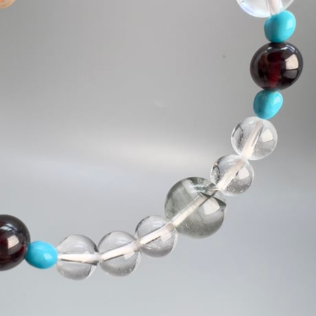 【アリゾナターコイズ×ネパールガーネット×天然ヒマラヤ水晶】デザインブレスレット/Arizona Turquoise×Nepal Garnet×Himalayan Quartz Bracelet