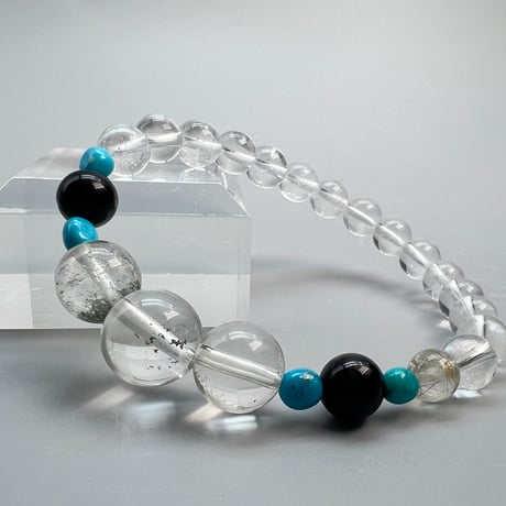 【デザインブレスレット】モリオン×ガネッシュヒマール×アリゾナターコイズ/Morion×GaneshHimal×Arizona Turquoise Design Bracelet