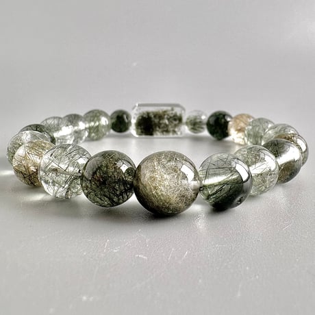 【ガネッシュヒマール産】アクチノライト&クローライトイン天然ヒマラヤ水晶デザインブレスレット Ganesh Himal Actinolite&Chlorite in Himalayan Quartz