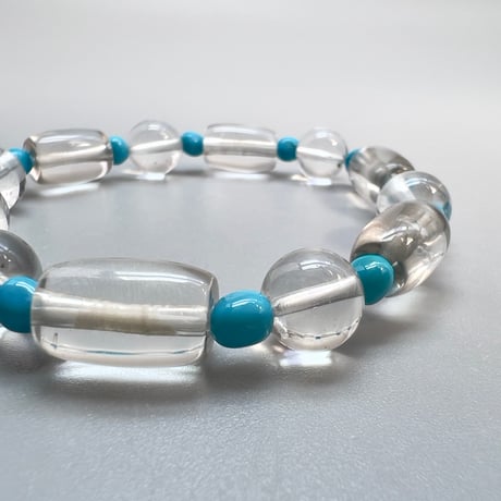 【アリゾナターコイズ&天然ヒマラヤ水晶】デザインブレスレット/Arizona Turquoise & Himalayan Quartz Design Bracelet