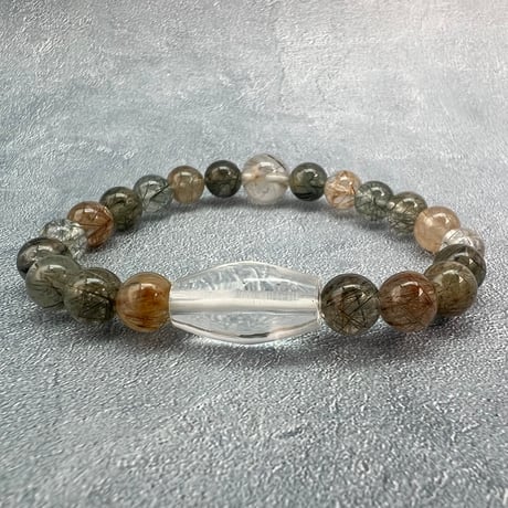 【ガネッシュヒマール産】アクチノライトイン天然ヒマラヤ水晶デザインブレスレット/Ganesh Himal Actinolite in Himalayan Quartz Design Bracelet