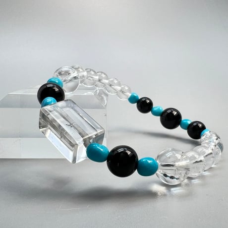 【デザインブレスレット】モリオン×ガネッシュヒマール×アリゾナターコイズ /Morion×GaneshHimal Himalayan Quartz×Arizona Turquoise