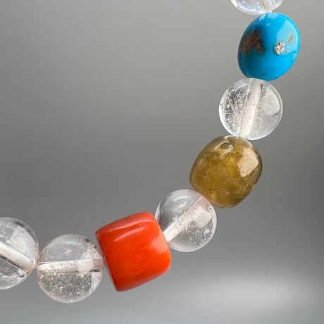 【デザインブレスレット】アリゾナ産ターコイズ×ガネッシュヒマール天然ヒマラヤ水晶/Arizona Turquoise×Ganesh Himal Himalayan Quartz