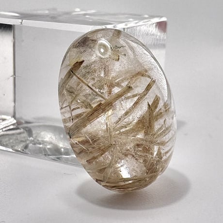 ガネッシュヒマール産アクチノライトインヒマラヤ水晶"手磨き加工"ルース② Ganesh Himal Actinolite in Himalayan Quartz Loose
