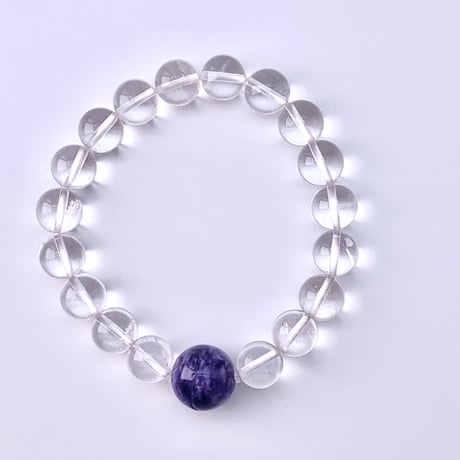 【デザインブレスレット】ガネッシュヒマール産天然ヒマラヤ水晶+チャロアイト/Ganesh Himal Himalayan Quartz+ Charoite Bracelet