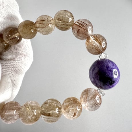 チャロアイト+ルチルクォーツ デザイン ブレスレット/Charoite+Rutile Quartz Design Bracelet