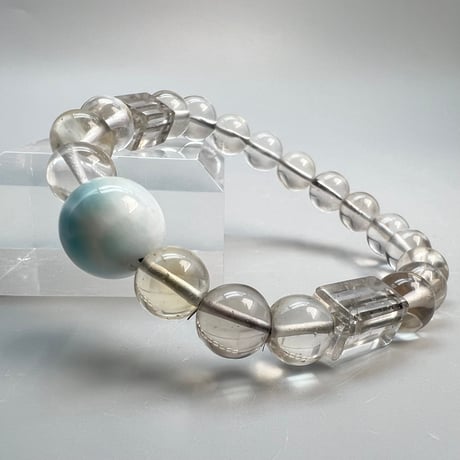 【デザインブレスレット】天然ラリマー×"手磨き加工"ガウリシャンカール産スモーキークォーツ/Larimer×GauriShankar Smoky Design Bracelet