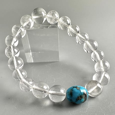 スリーピングビューティーターコイズ＋カイラス産"手磨き"天然ヒマラヤ水晶 デザインブレスレット /Sleeping Beauty Turquoise+Kailash Himalayan Quartz