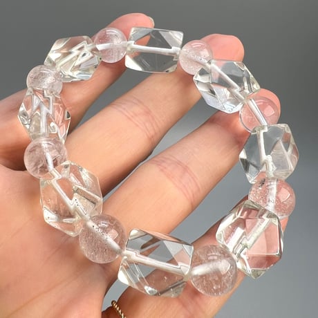 【カイラス産】"手磨き"天然ヒマラヤ水晶デザインブレスレット/Kailash Himalayan Quartz Design Bracelet
