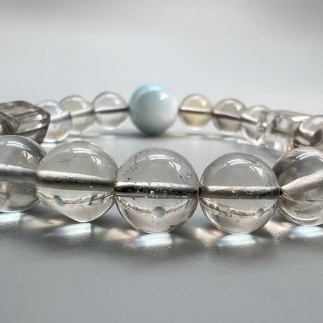 【デザインブレスレット】天然ラリマー×"手磨き加工"ガウリシャンカール産スモーキークォーツ/Larimer×GauriShankar Smoky Design Bracelet