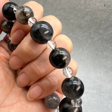 【ガネッシュヒマール産】アクチノライトイン天然ヒマラヤ水晶デザインブレスレット/Ganesh Himal Actinolite in Himalayan Quartz Design Bracelet