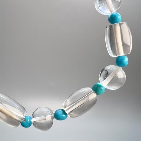 【アリゾナターコイズ&天然ヒマラヤ水晶】デザインブレスレット/Arizona Turquoise & Himalayan Quartz Design Bracelet