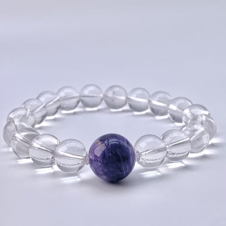 【デザインブレスレット】ガネッシュヒマール産天然ヒマラヤ水晶+チャロアイト/Ganesh Himal Himalayan Quartz+ Charoite Bracelet
